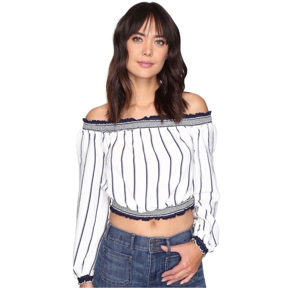 Lovers + Friends Tops - NEW LOVERS + FRIENDS STRIPED OFF-THE-SHOULDER CROP TOP